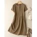 Solid Short Sleeve Crew Neck Casual Dress For Women