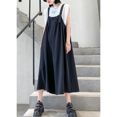 New fashion black large size loose straight tube wide leg jumpsuit female summer