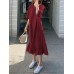 Leisure Solid Ruffle V Neck Midi Casual Dress