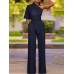 High Waist Solid Pocket Asymmetrical One Shoulder Jumpsuit