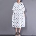 women linen shift dress oversized Loose Short Sleeve Dots Printed White Pleated Dress