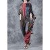 Red printed jumpsuit tie waist loose wide leg pants