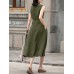 Solid Sleeveless Pocket Crew Neck Casual Dress