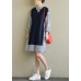 Chic lapel patchwork Cotton for women Work Outfits navy striped Dress spring