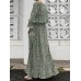 Geo Print Long Sleeve Slit Side Crew Neck Maxi Dress