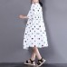 women linen shift dress oversized Loose Short Sleeve Dots Printed White Pleated Dress