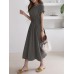 Solid Drawstring Short Sleeve Round Neck Casual Midi Dress