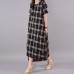 brief long cotton dresses plus size Lattice Round Neck Short Sleeve Black Cotton Dress