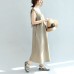 Original khaki casual linen dresses plus size v neck sundress sleeveless maxi dress