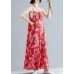 stylish red print cotton carpenter pants loose asymmetric button jumpsuit pants