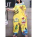 oversize summer women cotton Slash neck jumpsuit pants casual prints short sleeve jumppsuit pants