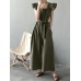 Solid Ruffle Sleeve Pocket Square Collar Wide Leg Jumpsuit