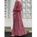 Geo Print Long Sleeve Slit Side Crew Neck Maxi Dress